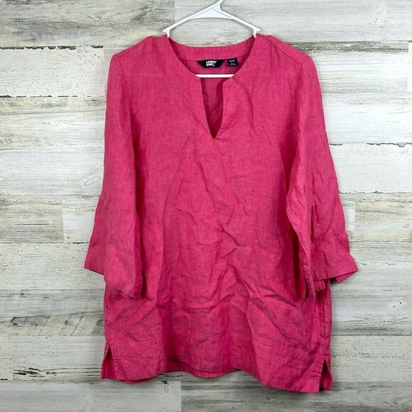 Lands’ End Women’s Petite S Pink 100% Linen Long Sleeve Tunic Blouse top shirt - Picture 1 of 6